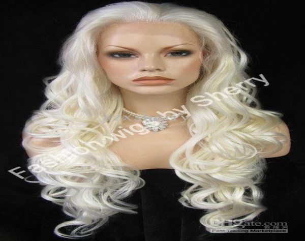 26quot lang 1001613 gebleichte blonde schwere Dichte Hitzefrisefaser vorne Spitze Synthetische Haare Wig7422003