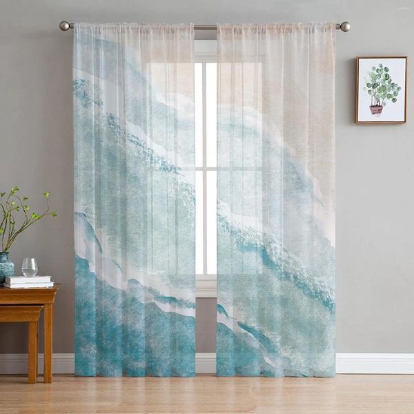 Vorhang Sea Beach allmählich blauer khaki voile phen Vorhänge für Wohnzimmer Fenster Chiffon Tüll Küche Schlafzimmer Vorhänge Heimdekoration