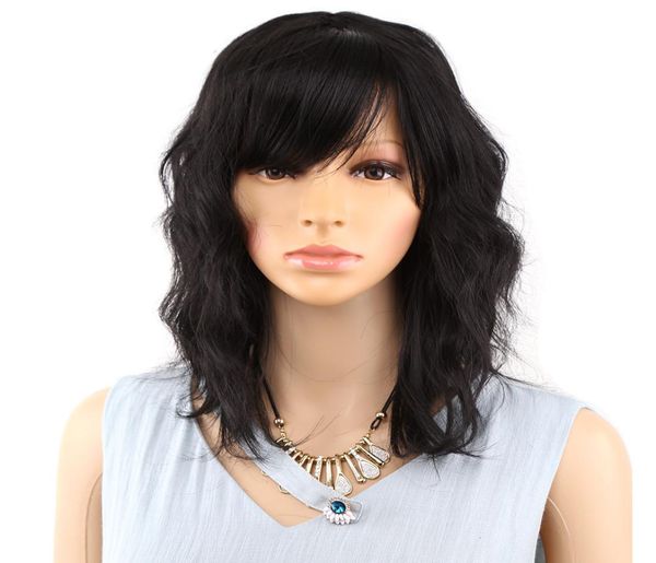 Bob Perücken Kurzes synthetisches gemischte Farbe Schwarz Mix Dunkelbraune Perücken für Frauen mit mittlerer Länge hitzebeständiger Cosplay -Wigs2820254