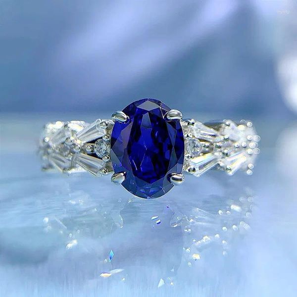 Кластерные кольца S925 Silver 6 8 Sea Blue Scure Ring Ring