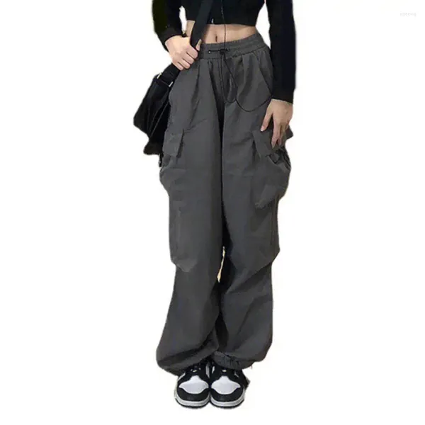 Женские штаны Женские груз хип -хоп эластичная талия на шнурках свободные верхние карманы весенняя одежда