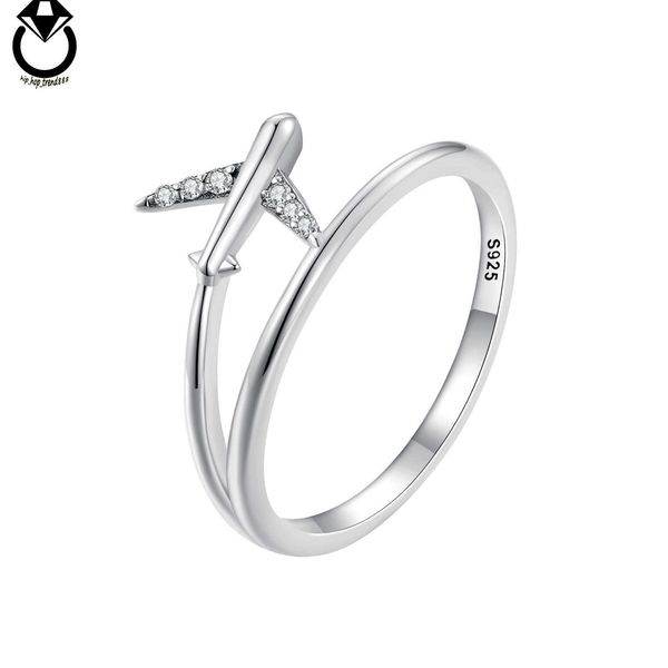 925 Sterling Silber Exquisit Airplane Finger Ring glänzend Pave -Einstellung CZ Ring für Frauen Geburtstagsgeschenk Fein Schmuck SCR967