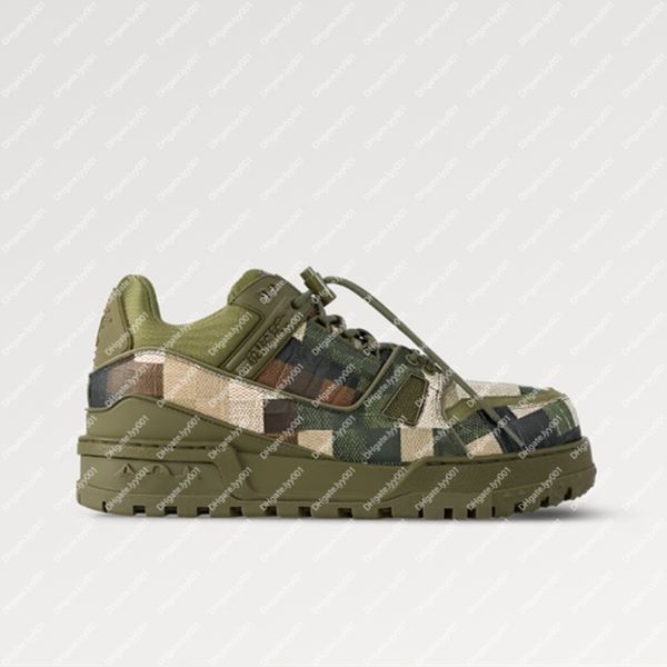 Explosion neuer Männer 1ACNCZ Trainer Maxi Sneaker Khaki Green Walle Leder Technische Schnürsenkel Chunky Stopper Initialen Training Sneakers Damoflage Sommer 2024 Show