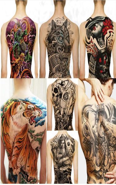 Großer großer Vollrücken -Brust -Tattoo Große Tattoo Aufkleber Fisch Wolf Tiger Drache wasserdichte temporäre Blitztattoos coole Männer Frauen 4812981