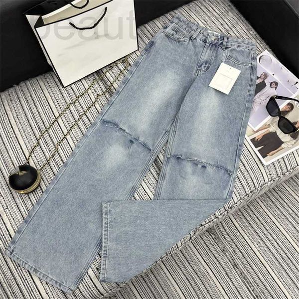 Jeans femminile designer 24 primavera New Nanyou cha ricami a contrasto con buchi rotti e colori dell'acqua lavati semplici versatili denim dritto vkru