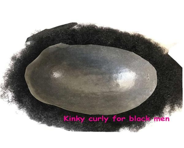 Full PU Afro Curly Men Toupee dünne Haut Curly Toupe für schwarze Männer PU Haarteil Ersatzsystem 79 Zoll menschliches Haar Männer Wigs8356102