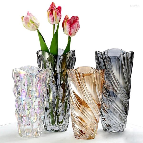 Vasen Glasblume Set für Wohnkultur Hochzeit Großhandel Lieferanten Wellenform geprägt dick