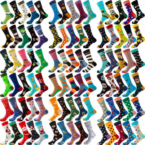 Socken 10 Paare pro Pack große Größe Crew Socken Männer Socken lustige Weihnachts -Rhombus farbenfrohe kämmte Baumwolle Casual Fashion Happy Socken