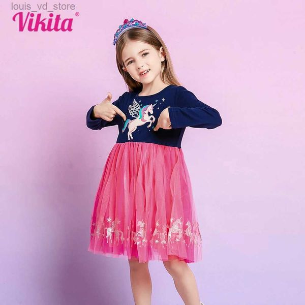 Девушка платья Vikita Girls Princess платье для детских девочек платья для детский праздничный платье деть рождественская одежда vestidos милый узор T240415