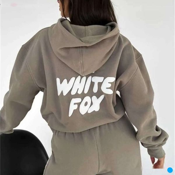 Beyaz Foxx Hoodie Trailsuit Set Giyim Seti Kadınlar Bahar Sonbahar Kış Yeni Hoodie Seti Şık Whitefoxx Sportif Uzun Kollu Külot Kapşonlu 617