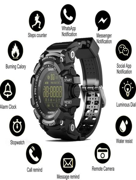 Ex16 relógio inteligente Bluetooth IP67 Smartwatch Smartwatch Rellogios Pedômetro StopWatch Sport Pulset para iPhone Android Telefone W1737622
