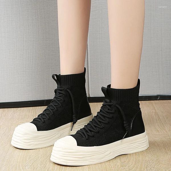Casual Shoes Brand Socken atmungsaktiv hochrangiger Frauen flache Mode -Sneaker Elastic Stoff vulkanisiert