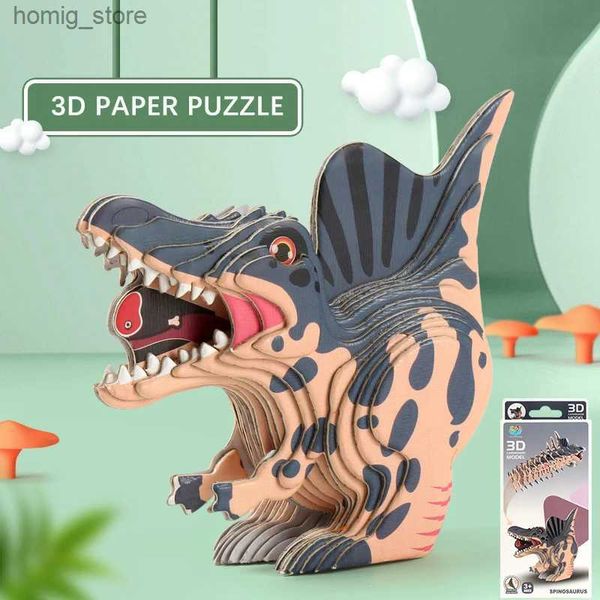 3D-Rätsel Dinosaurier 3d Papier Puzzle für Kinder pädagogische Montessori Spielzeug lustige DIY Handbuch Assembly Dreidimensionales Modellspielzeug für Boy Girl Y240415pdco