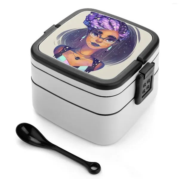 Dink Geudess Treids Bento Box Compartments Insalata Contenitore di frutta intrecciato Nero Stelle fresche Tread di lavanda stellate