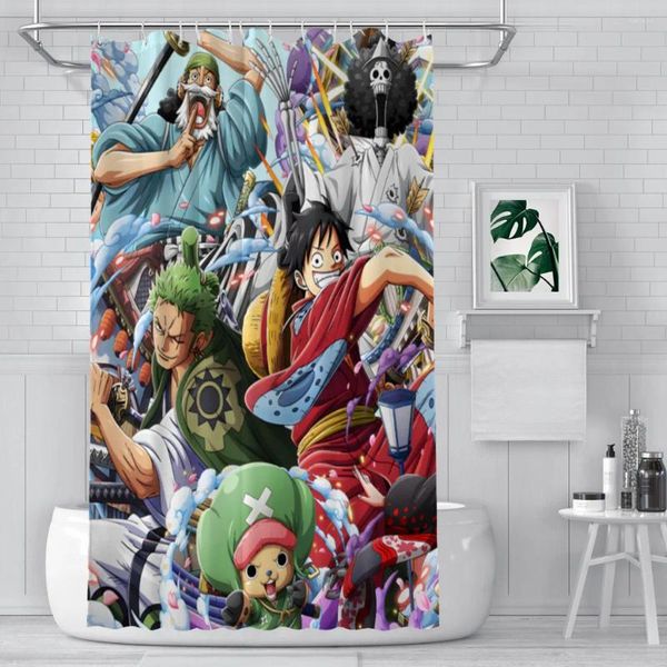 Duschvorhänge Zoro Luffy Badezimmer Ein Stück Anime wasserdichte Partition Vorhang gestaltet Wohnkulturzubehör