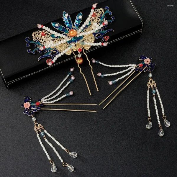 Hair Clips Headwearwar Flower Combinet Acessório de pérolas crianças menina hanfu cocar