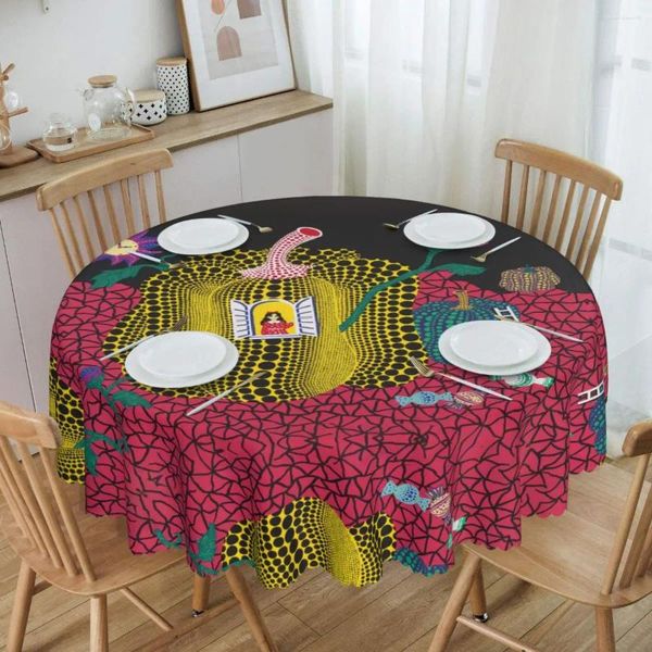 Panno tavolo rotondo impermeabile yayoi kusama perpunta di pittura astratta tovaglia per picnic 60 pollici