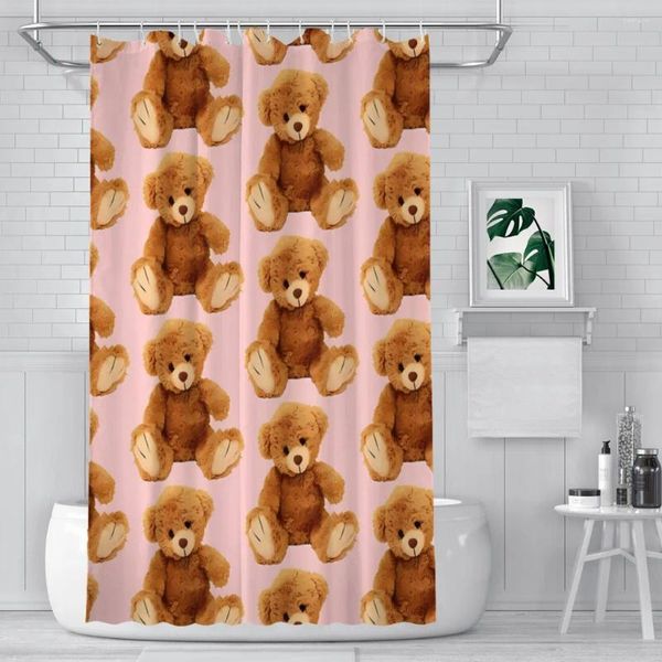 Tende da doccia hey rosa orsacchiotto in tessuto impermeabile decorazioni da bagno creativo con ganci accessori per la casa