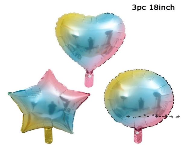 Nuovo gradiente da 18 pollici a forma di cuore a forma di cuore a forma di stella pallonnetto arcobaleno arcobaleno decorazioni per feste di compleanno in alluminio rrb144961348725