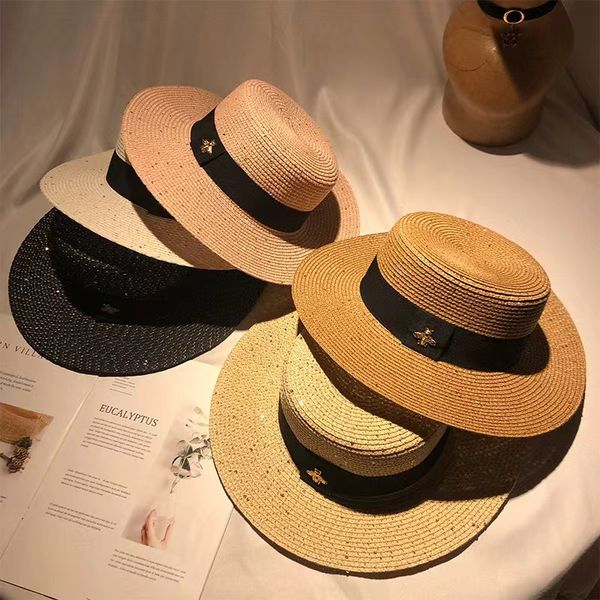 Geniş Memlu Şapkalar Lüks marka kova şapkası Açık Moda Moda Takılı Top Şapkalar Yüksek Kaliteli Saman Güneş Kapakları Şapkalı Şapkalar Siyah Pembe Beyaz