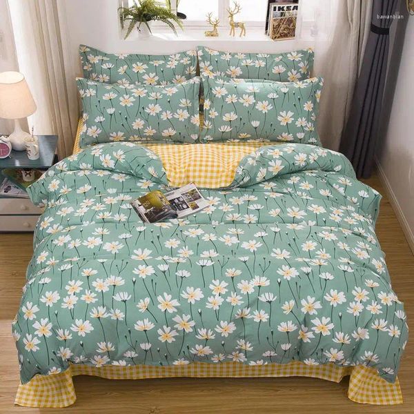 Set di biancheria da letto set in casa set primavera estate di filo copripitazione in stile pastorale per letti a quadri verde a quadri da letto da letto 4pcs