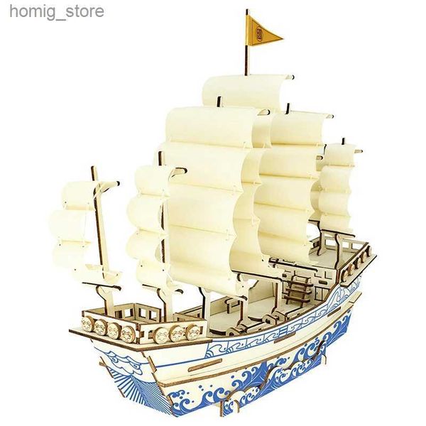 Puzzle 3d ming antico nave a vela 3d puzzle vela barca a vela in legno giocattoli creativi fai -da -te per bambini decorazione di regali di compleanno y240415