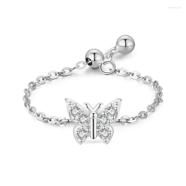 Ringos de cluster S925 Sterling Silver Butterfly Butterfly Diamond Zircon Anel para mulheres européias e americanas Cross -fronteira doce fresco