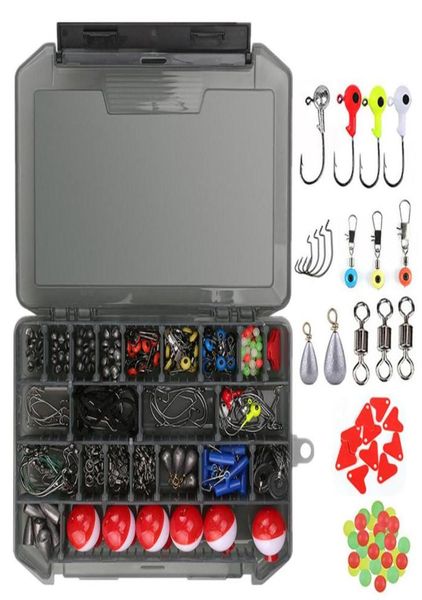 228 188pcs Fischereizubehör Kit einschließlich Jig Hook Bast Bass Gusssengpack Gewichte Fischerei Schwimmschalt