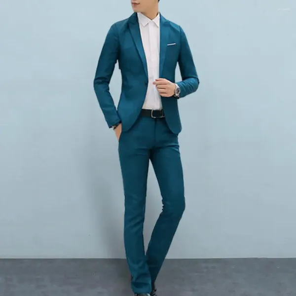 Herrenanzüge Männer Hosen Set Frühling Herbst -Businessanzug mit Revers Slim Fit 2 -Stück Feste Farb -Outfit für Arbeit oder Besonders