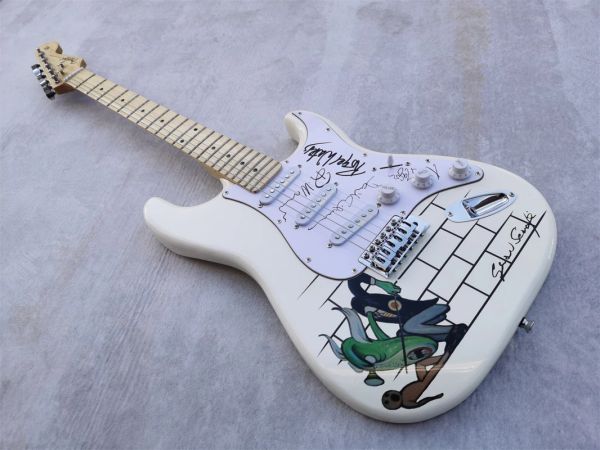 Cabos Creme de fábrica White 6string Guitar, pescoço de bordo, hardware cromado, adesivo de elfo, frete personalizável, grátis