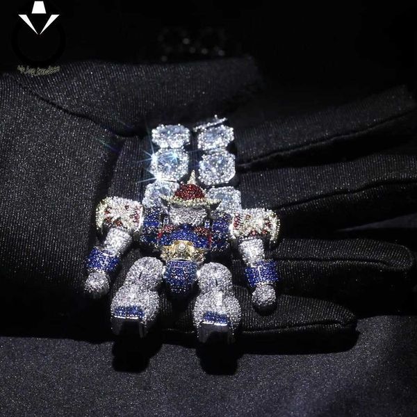 Hip -Hop -Eiskette mit Full Zircon Diamond Cartoon Dragon Kämpfer Anhänger Halskette mit freier 20 Seilkette