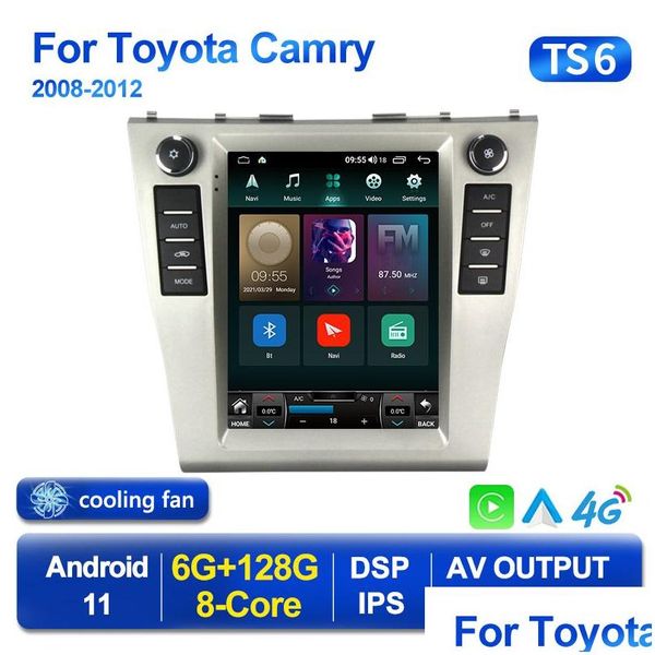 Car DVD DVD -плеер Android 11 Car Radio Video для Tesla Style Camry 2008 2009 2011 2011 Mtimedia GPS CarPlay Stereo Bt Drop Deliver