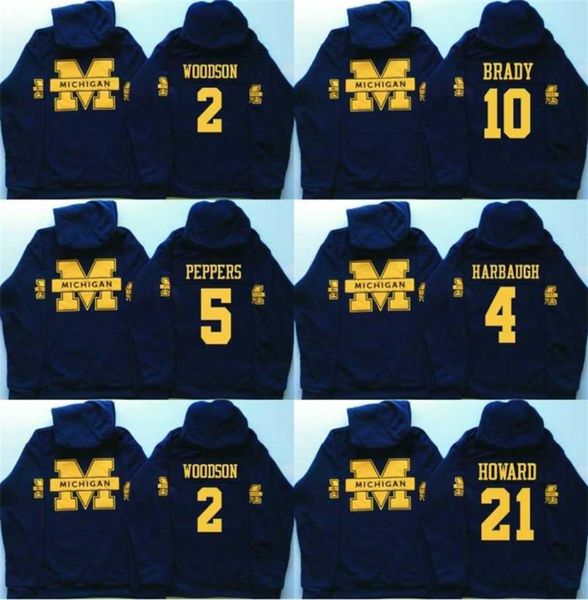 Mitness Männer Michigan Wolverines Coollege Trikot 5 Jabrill Peppers 4 Jim Harbaugh 10 Brady 2 Charles Woodson 21 Howard Trikots Hood9868743