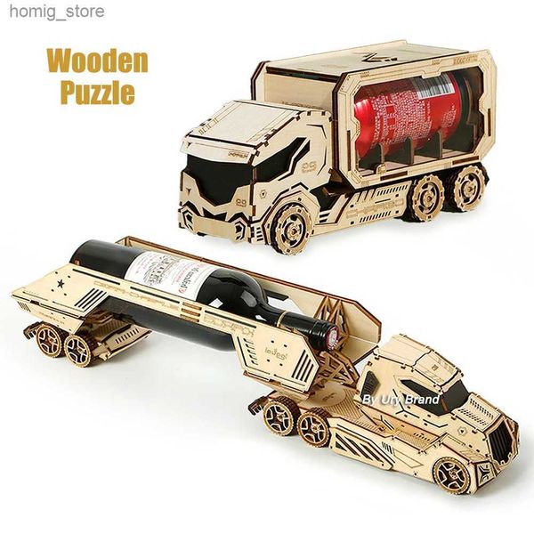 3D Puzzles Ury 3d Puzzim de madeira Retro Rack Rack Truck para crianças Modelo de Modelo de Modelo de Modelo de Toy Diy Kits Decoração de Desktop Presente de Natal Y240415