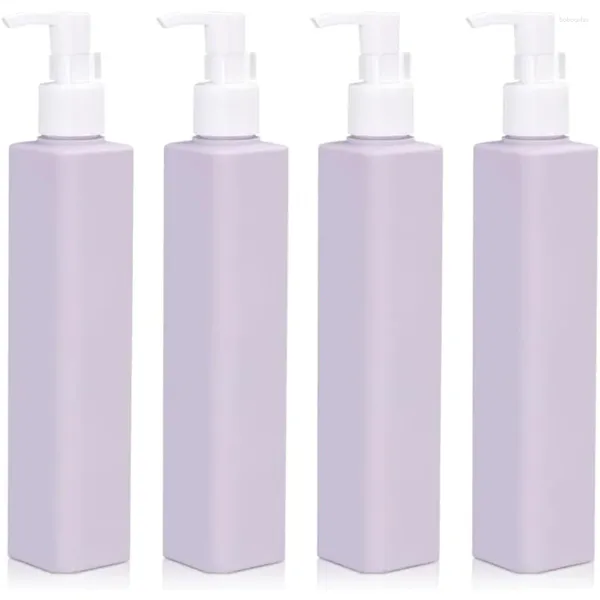 Bottiglie di stoccaggio 4pcs 250 ml Purple Riemibile lozione in plastica Shampoo in plastica e Condizionatore Contenitori di distributori di barattoli leggeri per bagno