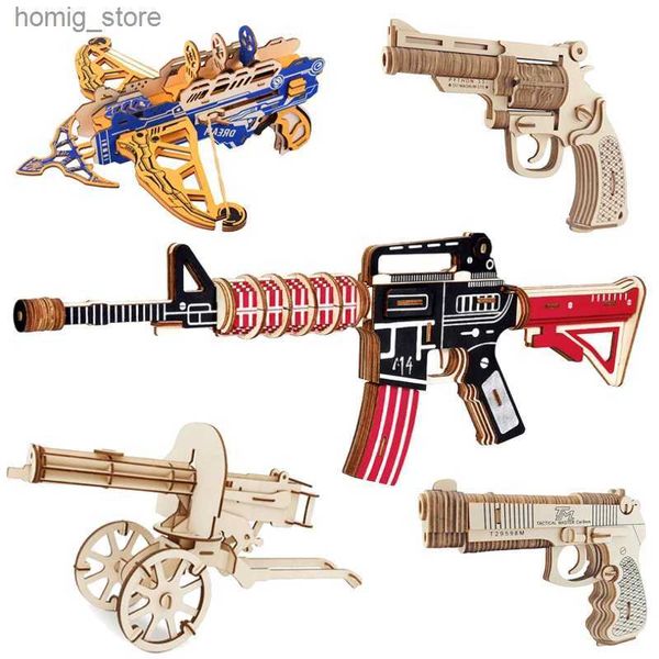 3D Puzzles Ak47 Machine Guns Toys 3D Puzzles de madeira para crianças Carbine 15 DIY Jigsaw Decoração do quarto de jogo ao ar livre M4 Y240415