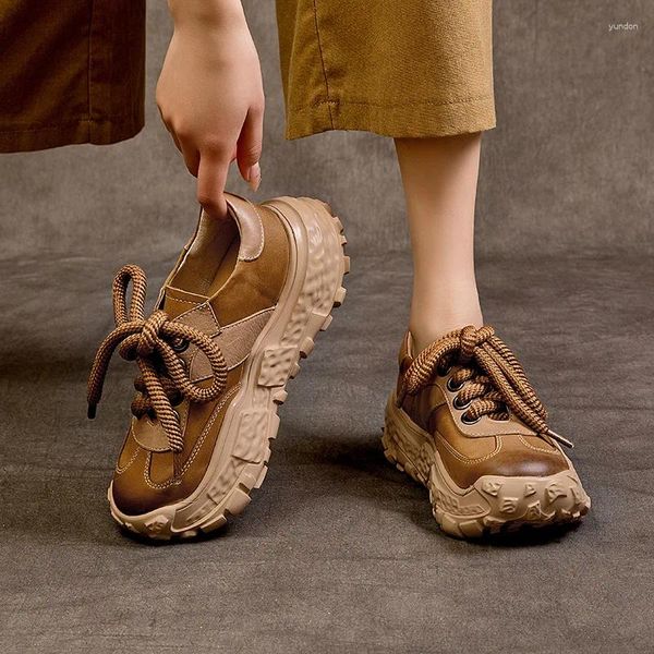 Lässige Schuhe 5 cm weibliche echte Leder Chunky Sneaker Herbst Apring Loafer Elegance Comfy Designer Neuheit Moccasins Authentische Frauen