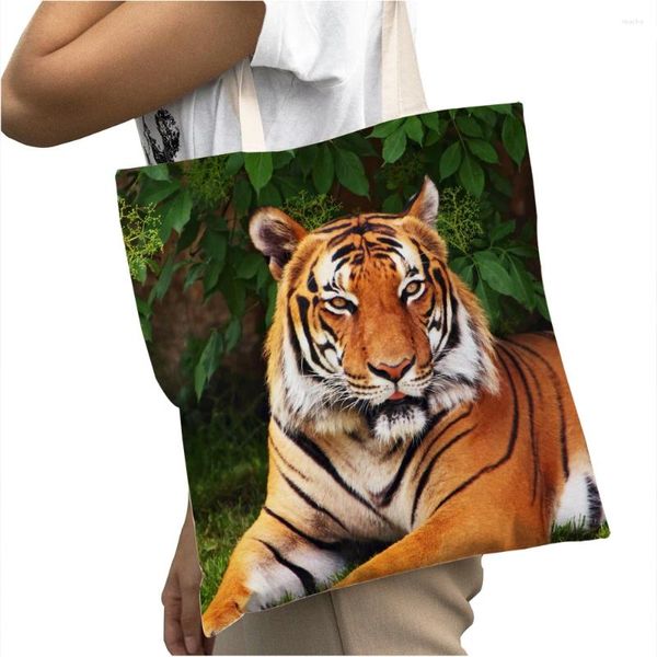 Bolsas de compras Casual Brave Tiger Big Capacidade Mulheres Tote Bolsa Moda Wild Animal Padrão Lady Lady Shopper Bag