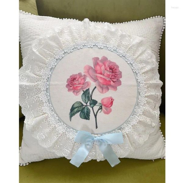 Kissen romantische Creme weiße Perle Dekorative Deckbedeckungen Home Hochzeitsdekor Blumenmuster Spitze Wurf 45x45cm