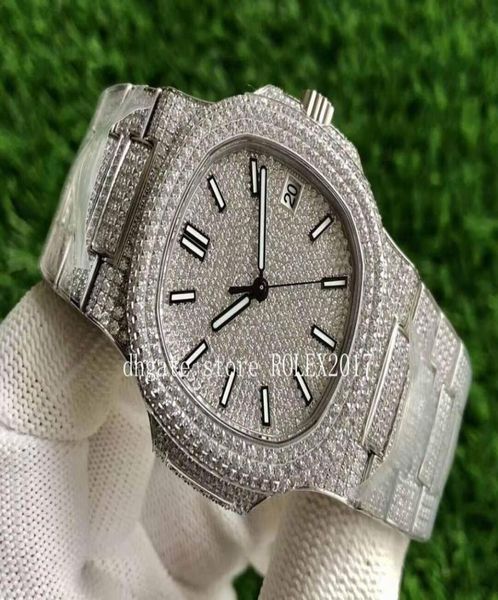 2021 Luxury Men039S V3 ETA CAL324SC Mens impermeável prata de prata de diamante de diamante completo Cristal 5711 homens 40mm transparent3560369