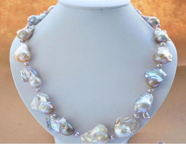 Gioielli di perle sottili di alta qualità ENORME ENORME 15x20mm Lavender Pink Barocco Keshi Reborn Pearl Necklace 18Quot 14K Clasp6447973