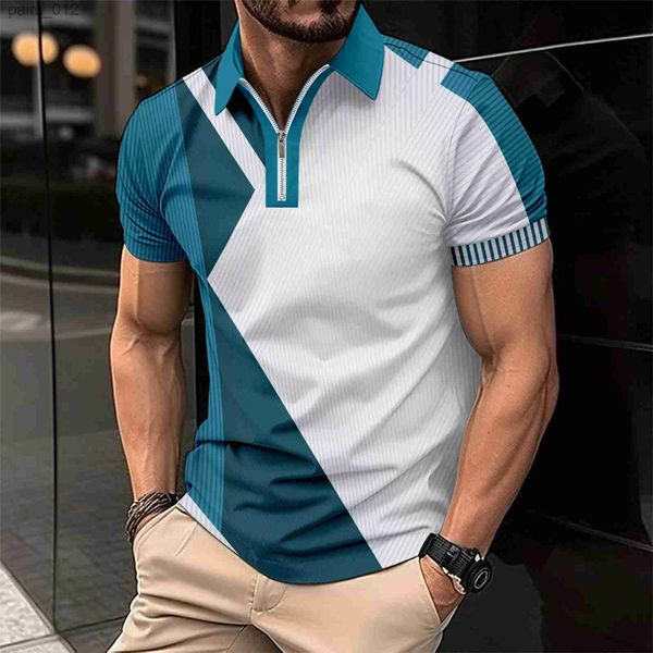 Camisetas masculinas 2024 verão de alta qualidade masculino casual listras curtas listras zíper camisa pólo masculino slim e moda esportiva colarinho pólo yq240415