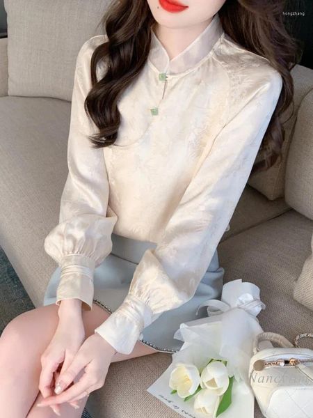 Camicette da donna in stile cinese abbigliamento han camicia migliorata primavera 2024 bei bottoni di alta qualità bluma busas a maniche lunghe
