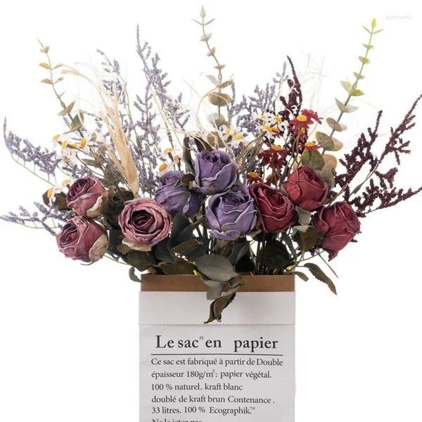 Декоративные цветы искусственный пластиковый цветочный букет шелк роз розы