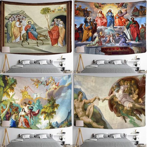Wandteppiche anpassbare Jesus Religiöse Hexerei Wohnkultur Europäische Vintage Engel Ölmalerei Wandteppich Wand Hanging