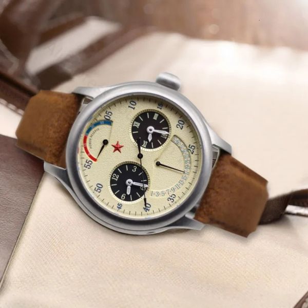 Retro Pilot Mens Watch Dual Time Zone Automatisch 1963 Bewegung Uhr Chinesische Militärmänner Chronograph mechanische Uhren 240414