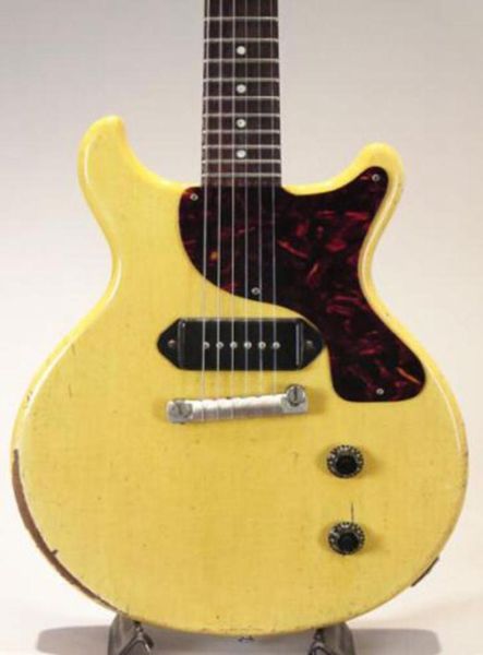 Custom 1959 Junior DC TV giallo Relic Cream Electric Guitar One Piece Wrapper per il tornio in mogano in mogano.