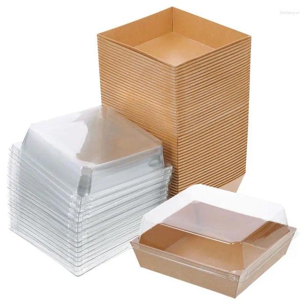 Piatti 50 pezzi Sandwich Packing Cake Box Insalata di pane con pasticceria da imballaggio coperchio