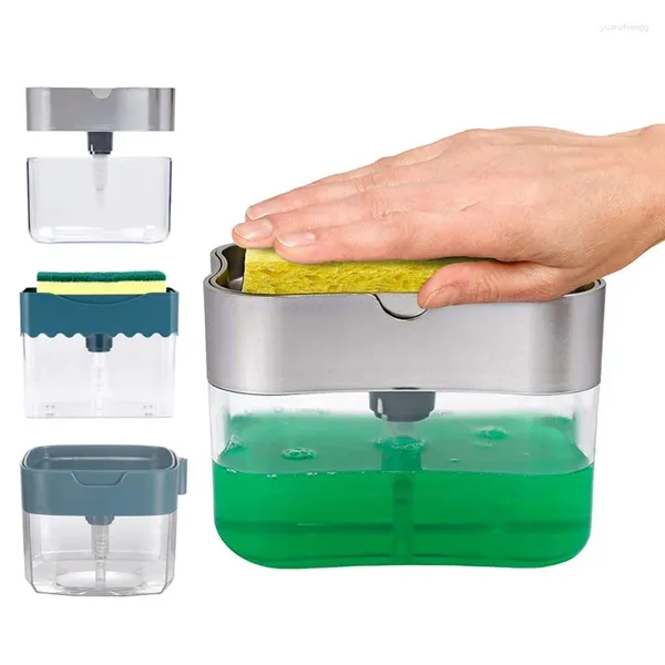 Manual de dispensador de sabão líquido Pressione com lavagem de esponja 2-em 1 Caddy Creative Kitchen