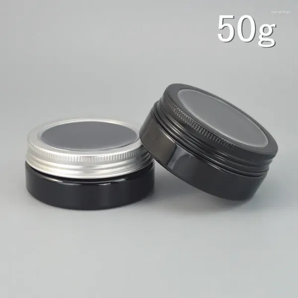 Garrafas de armazenamento 30pcs/lote 50g preto plástico bamas de garrafa de garrafa de alumínio recarregável recipiente reciclável Recipiente de cabelos de animais de cera de cera 50 ml 2024 estilo